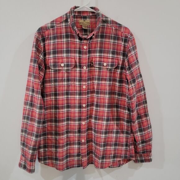 Buffalo Jackson Trading Co Mens Flannel Button Up Shirt Size Large Red Plaid - Picture 1 of 6